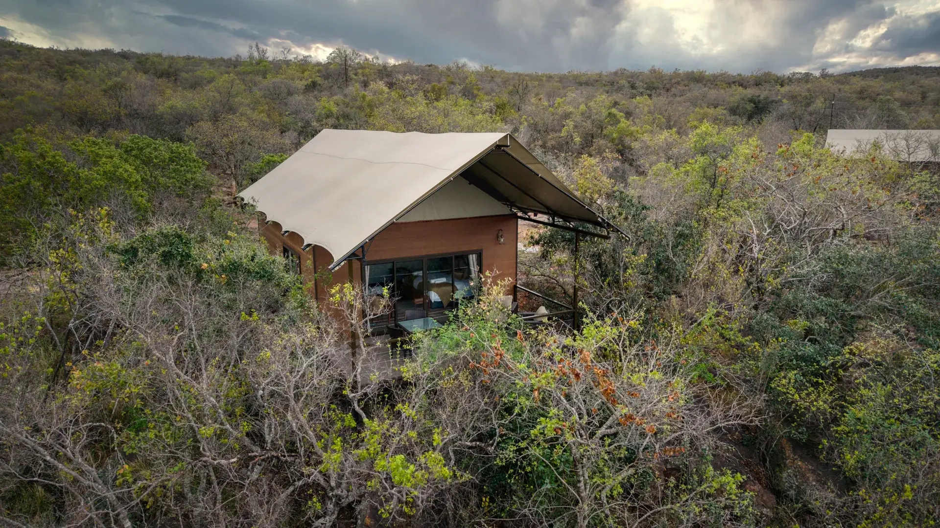 Aerial view of an Impala tent in the bush